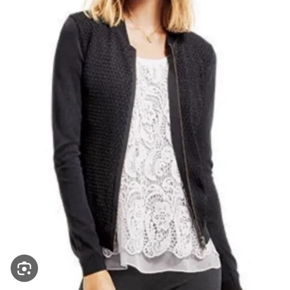 CAbi Black Textured Zippered Bomber Style Sweater Style #201 | Size XL - Picture 1 of 7